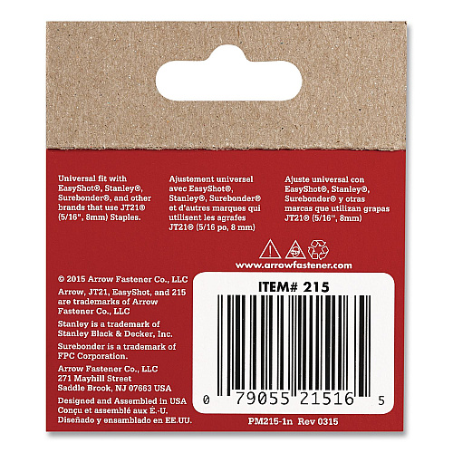 Arrow JT21 Standard Staples, 0.31" Leg, 0.44" Crown, Silver, 1,000/Box (21524AM)