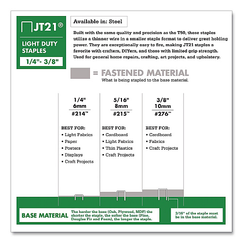 Arrow JT21 Standard Staples, 0.38" Leg, 0.44" Crown, Silver, 1,000/Box (27624AM)