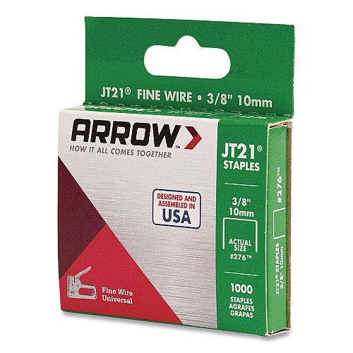 Arrow JT21 Standard Staples, 0.38" Leg, 0.44" Crown, Silver, 1,000/Box (27624AM)