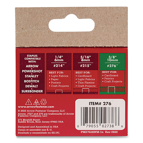 Arrow JT21 Standard Staples, 0.38" Leg, 0.44" Crown, Silver, 1,000/Box (27624AM)
