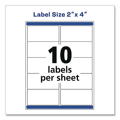 Avery Waterproof Film Address Labels with Sure Feed Technology, Laser Printers, 2 x 4, White, 10 Labels/Sheet, 10 Sheets/Pack (15513EA)
