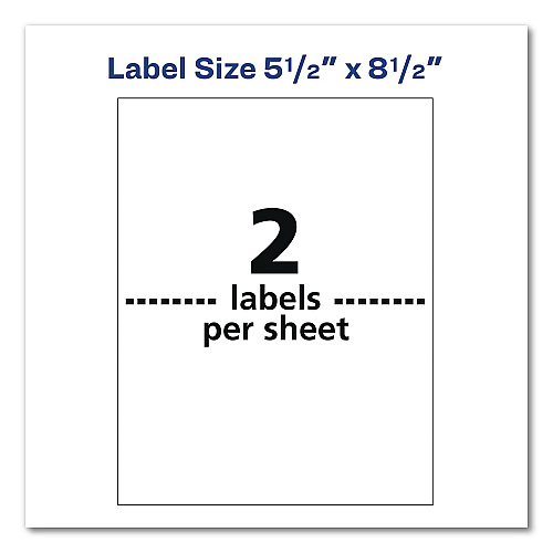 Avery Waterproof Film Address Labels with Sure Feed Technology, Laser Printers, 5.5 x 8.5, White, 2 Labels/Sheet, 10 Sheets/Pack (15516EA)