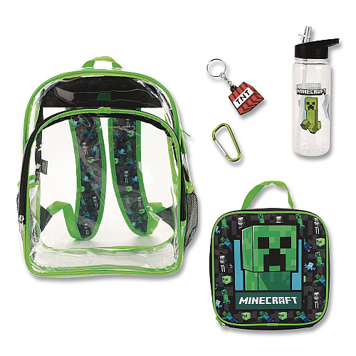 Bioworld Minecraft Clear 5-Piece Backpack Set, 12 x 5 x 16, Clear/Multicolor (B1Y6Q2SMNCPP)