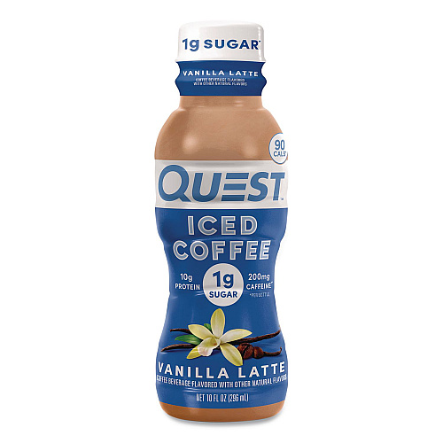 Quest Iced Coffee, Vanilla Latte, 10 oz Bottle, 12/Carton (QUN14436)