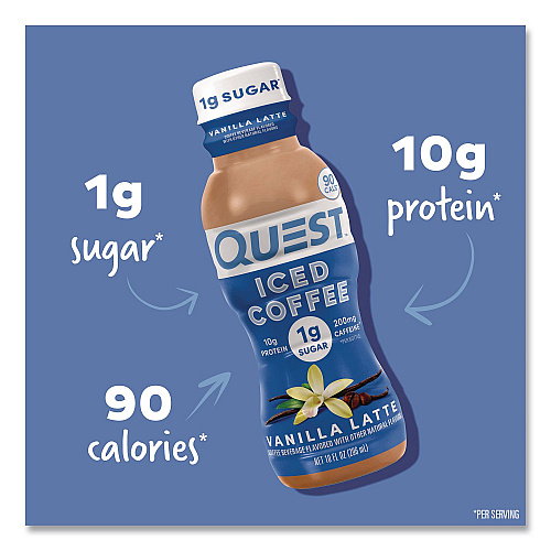 Quest Iced Coffee, Vanilla Latte, 10 oz Bottle, 12/Carton (QUN14436)
