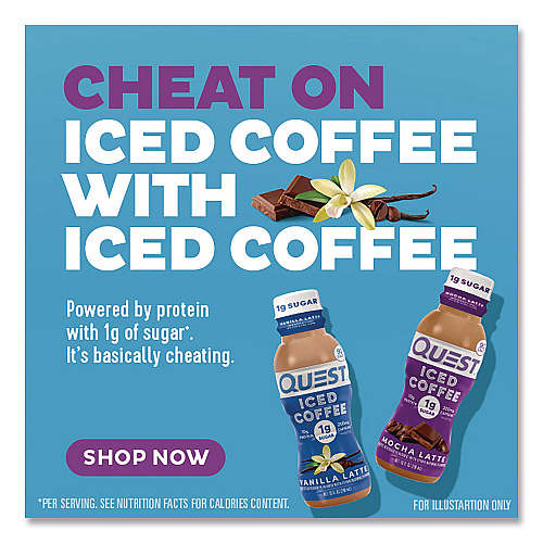Quest Iced Coffee, Vanilla Latte, 10 oz Bottle, 12/Carton (QUN14436)