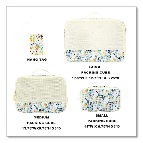 Bioworld Floral Print Four-Piece Packing Cube Set, Assorted Sizes (PAA8443PLBPP)