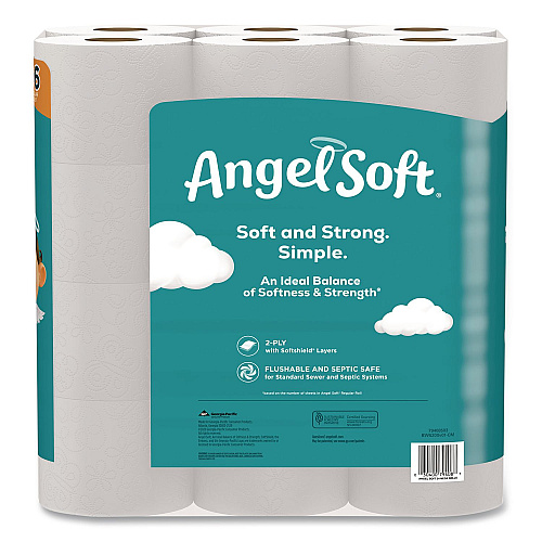 Angel Soft Mega Toilet Paper, Septic Safe, 2-Ply, White, 320 Sheets/Roll, 24 Rolls/Pack (794085)