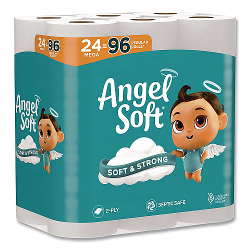 Angel Soft Mega Toilet Paper, Septic Safe, 2-Ply, White, 320 Sheets/Roll, 24 Rolls/Pack (794085)