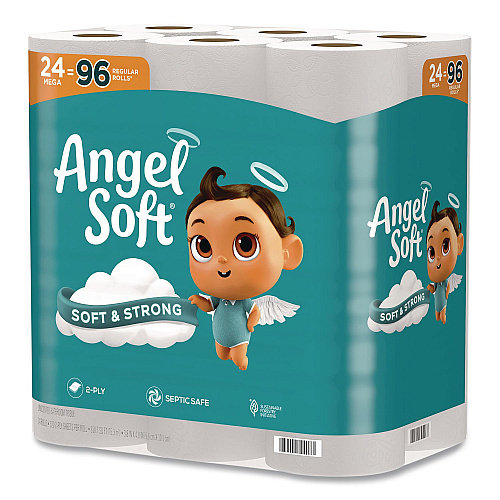 Angel Soft Mega Toilet Paper, Septic Safe, 2-Ply, White, 320 Sheets/Roll, 24 Rolls/Pack (794085)