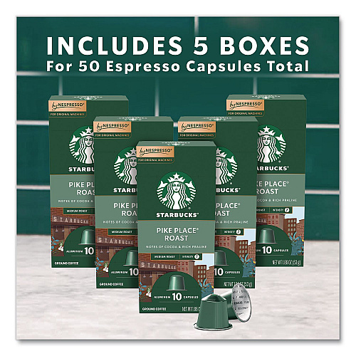 Starbucks By NESPRESSO Pike Place Roast Original Pod, 10/Pack, 5 Packs/Box (109051)