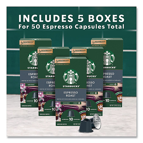 Starbucks By NESPRESSO Espresso Roast Original Pod, 10/Pack, 5 Packs/Box (109053)