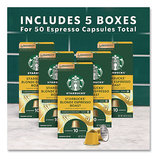 Starbucks By NESPRESSO Blonde Espresso Roast Original Pod, 10/Pack, 5 Packs/Box (109054)