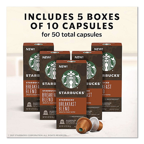 Starbucks By NESPRESSO Breakfast Blend Original Pod, 10/Pack, 5 Packs/Box (123468)