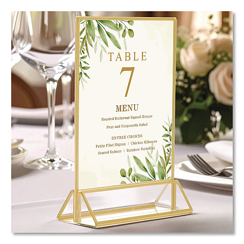 Excello Global Products Acrylic Sign Holder with Gold Trim, 4 x 6 Insert (SGNHGT4X6)