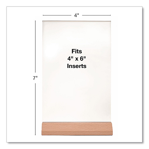 Excello Global Products Acrylic Sign Holder with Wood Base, 4 x 6 Insert (SGNHWB4X6)