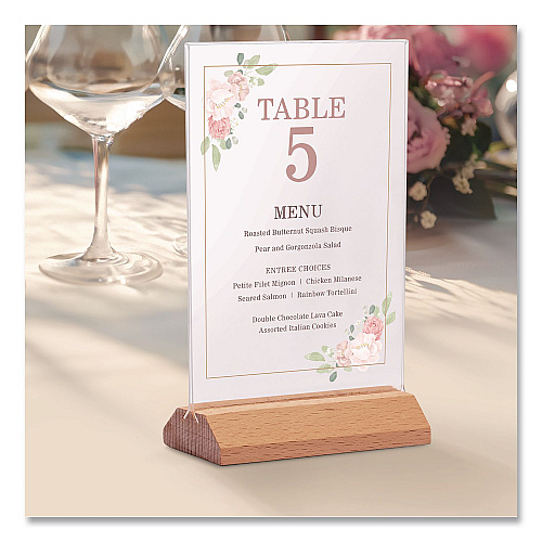 Excello Global Products Acrylic Sign Holder with Wood Base, 5 x 7 Insert (SGNHWB5X7)