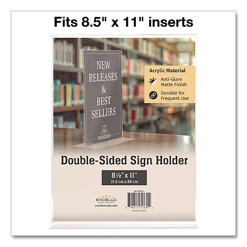 Excello Global Products Double-Sided Sign Holder, 8.5 x 11 Insert (SHT8511)
