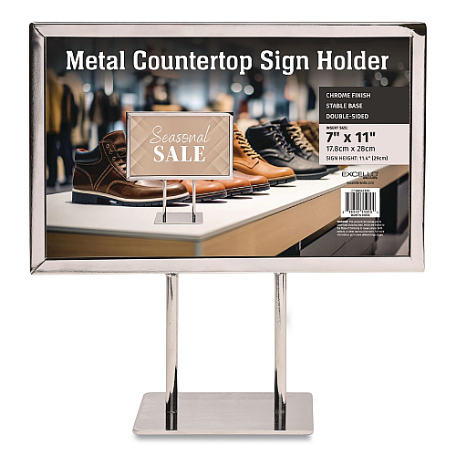 Global Printed Products Metal Countertop Sign Holder, 7 x 11 Insert, Silver (CTSGN7X11)