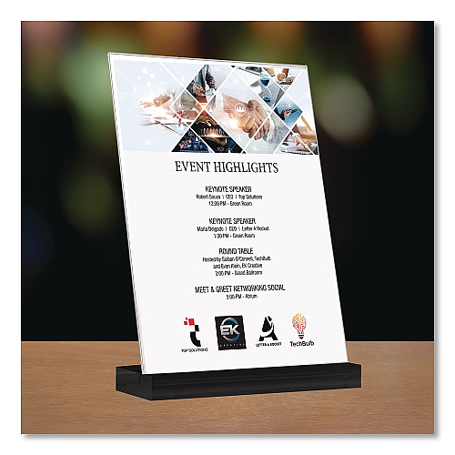 Global Printed Products Acrylic Sign Holder with Black Angled Base, 5 x 7 Insert (SGNHAB5X7BK)