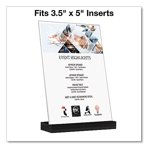 Global Printed Products Acrylic Sign Holder with Black Angled Base, 3.5 x 5 Insert (SGNHAB35X5BK)