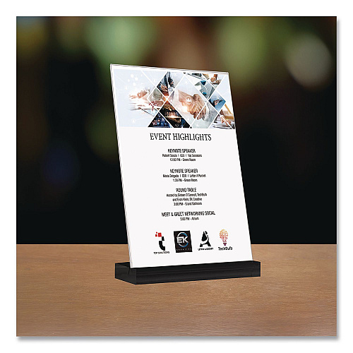 Global Printed Products Acrylic Sign Holder with Black Angled Base, 3.5 x 5 Insert (SGNHAB35X5BK)