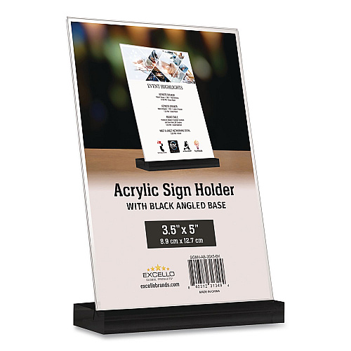 Global Printed Products Acrylic Sign Holder with Black Angled Base, 3.5 x 5 Insert (SGNHAB35X5BK)