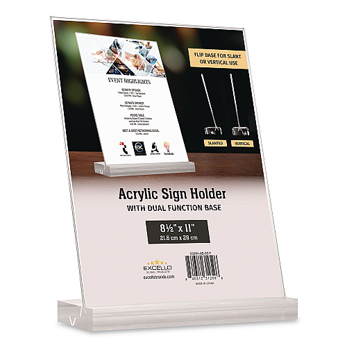 Global Printed Products Acrylic Sign Holder with Dual Function Base, 8.5 x 11 Insert (SGNHAB8511)
