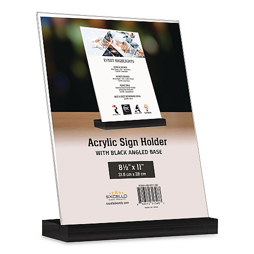 Global Printed Products Acrylic Sign Holder with Black Angled Base, 8.5 x 11 Insert (SGNHAB8511BK)