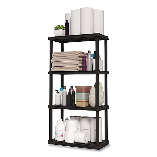Iris Plastic Shelving Unit, 4 Shelves, 23.9 x 11.8 x 48.3, Black (140038)