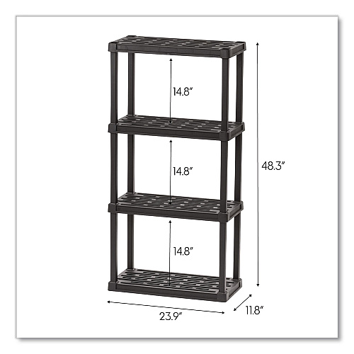 Iris Plastic Shelving Unit, 4 Shelves, 23.9 x 11.8 x 48.3, Black (140038)