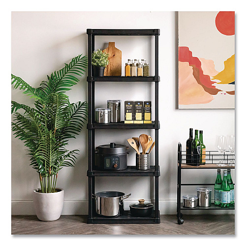 Iris Plastic Shelving Unit, 5 Shelves, 63.9 x 11.8 x 23.9, Black (140039)