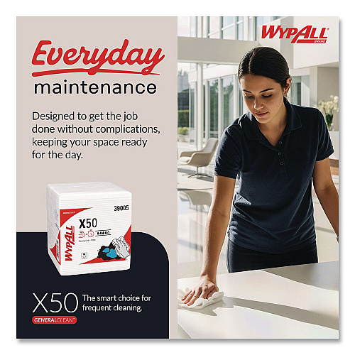 WypAll GeneralClean X50 Cleaning Cloths, 12 x 12.5, White, 84/Pack, 12 Packs/Carton (39005)
