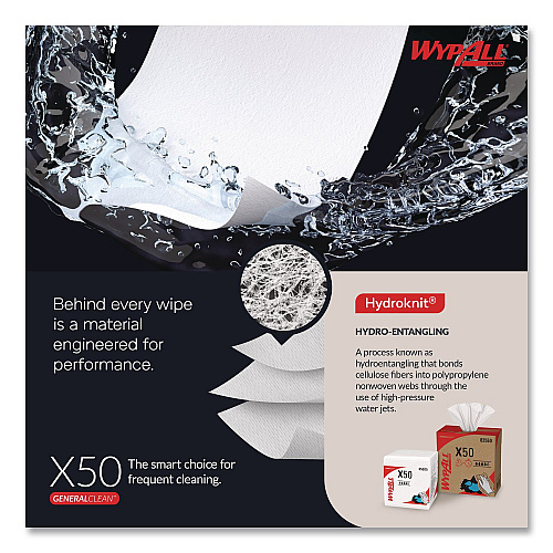 WypAll GeneralClean X50 Cleaning Cloths, 12 x 12.5, White, 84/Pack, 12 Packs/Carton (39005)