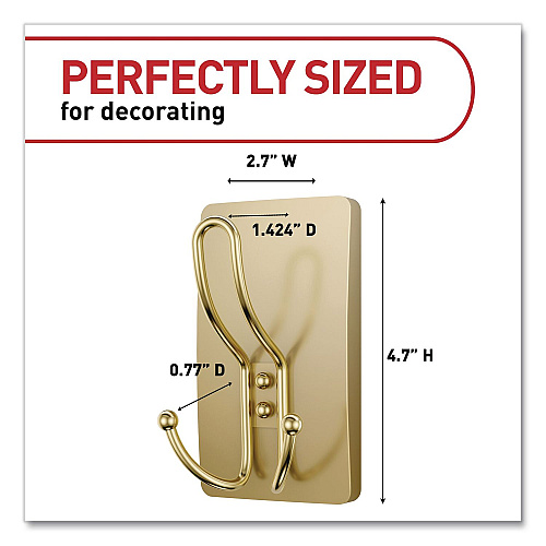 Command Decorative X-Large Triple Hooks, Plastic, Satin Brass, Supports 10 lb, 2/Pack (17038BR2ES)