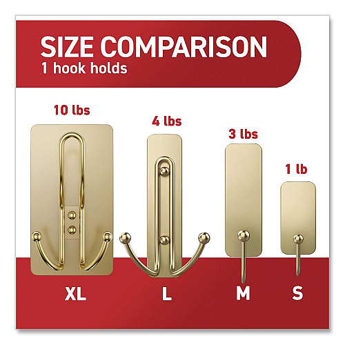 Command Decorative X-Large Triple Hooks, Plastic, Satin Brass, Supports 10 lb, 2/Pack (17038BR2ES)