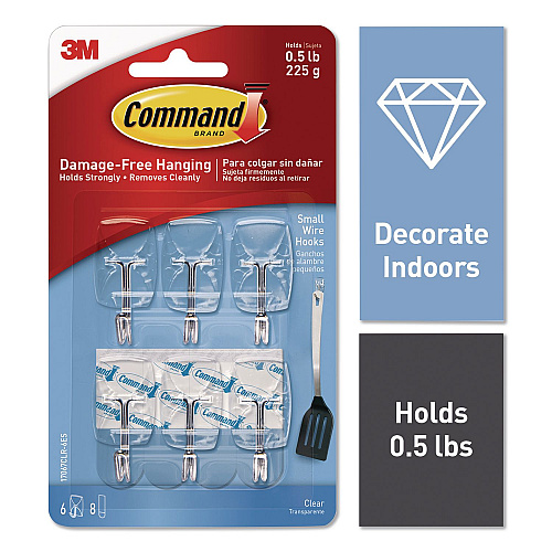 Command Small Wire Hooks, Small, Plastic/Metal Wire, White, 0.5 lb Capacity, 6/Pack (17067CLR6ES)