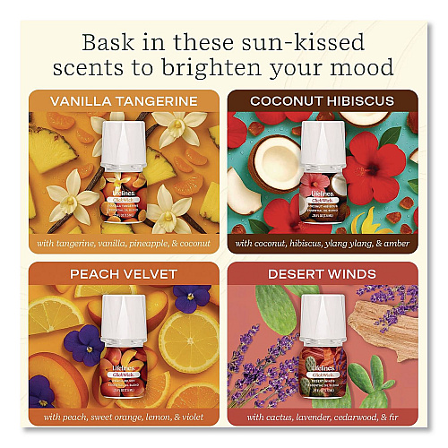 Lifelines ClickWick Sunkissed Escape Essential Oil Set, Coconut Hibiscus/Desert Winds/Peach Velvet/Vanilla Tangerine, 0.25 oz Bottle (LL113008)