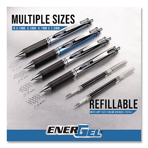 Pentel EnerGel RTX Gel Pen, Retractable, Medium 0.7 mm, Assorted Ink, Assorted Barrel Colors, 12/Pack (BL77BP12M3)