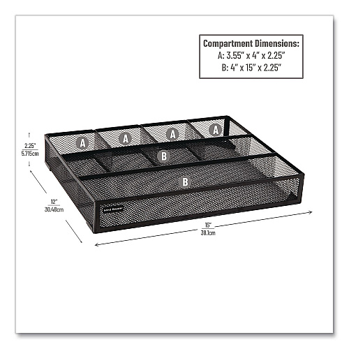 Mind Reader 6-Compartment Metal Drawer Organizer, 12 x 15 x 2.25, Black, 2/Pack (2DEERBLK)