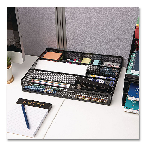 Mind Reader 6-Compartment Metal Drawer Organizer, 12 x 15 x 2.25, Black, 2/Pack (2DEERBLK)
