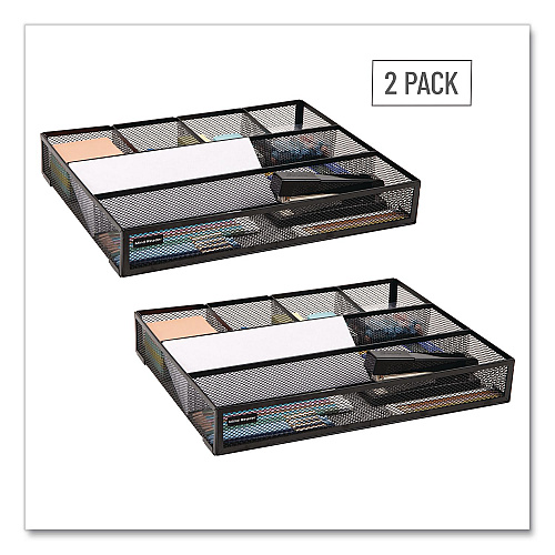 Mind Reader 6-Compartment Metal Drawer Organizer, 12 x 15 x 2.25, Black, 2/Pack (2DEERBLK)