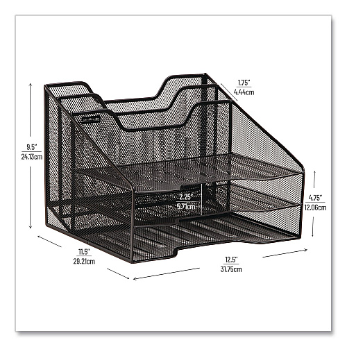 Mind Reader Metal Desk Organizer Letter Tray, 5 Sections, Letter Size, 11.5 x 12.5 x 9.5, Black, 2/Pack (2MESHBOX5BLK)