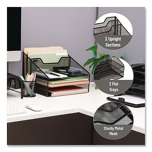 Mind Reader Metal Desk Organizer Letter Tray, 5 Sections, Letter Size, 11.5 x 12.5 x 9.5, Black, 2/Pack (2MESHBOX5BLK)