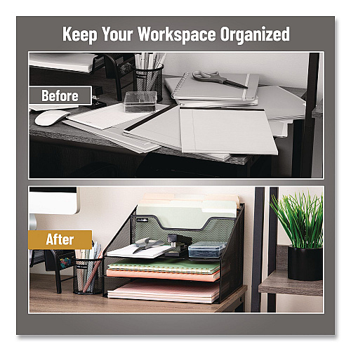 Mind Reader Metal Desk Organizer Letter Tray, 5 Sections, Letter Size, 11.5 x 12.5 x 9.5, Black, 2/Pack (2MESHBOX5BLK)