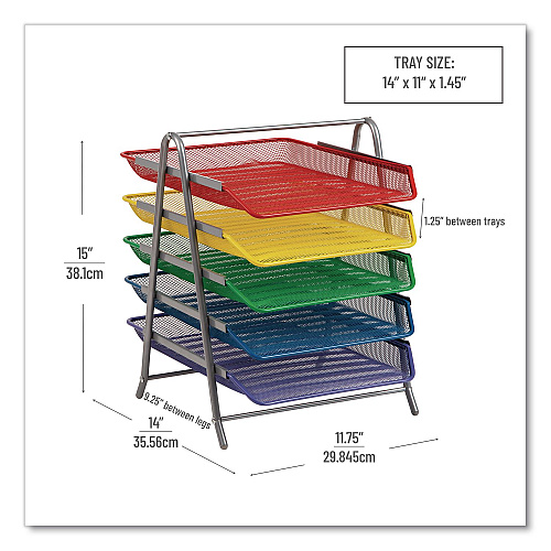 Mind Reader Tiered Metal Mesh Desk Tray Organizer, 5-Tier, Letter Size, 14 x 11.75 x 15, Assorted Color (5TPAPERASST)