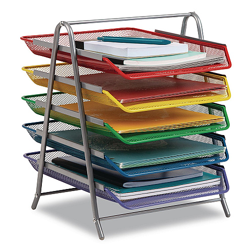 Mind Reader Tiered Metal Mesh Desk Tray Organizer, 5-Tier, Letter Size, 14 x 11.75 x 15, Assorted Color (5TPAPERASST)