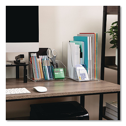 Mind Reader 3-Compartment Desk Organizer, 6 x 11 x 9.75, Clear, Acrylic (AMAGCLR)