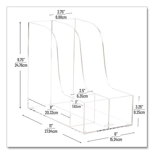 Mind Reader 3-Compartment Desk Organizer, 6 x 11 x 9.75, Clear, Acrylic (AMAGCLR)