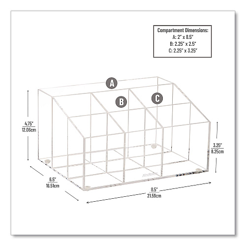 Mind Reader 7-Compartment Desk Tray, 8.5 x 6.5 x 4.75, Clear, Acrylic (AORGCLR)